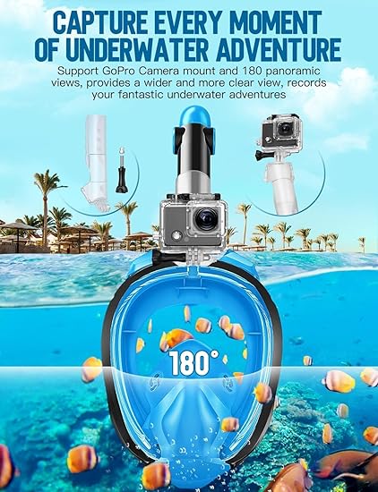 Zenoplige Full Face Snorkel Mask Adults,Dry-Top Snorkeling Gear with Camera Mount,Foldable 180-Degree Panoramic Scuba Mask for Snorkeling Diving Swimming Travel,Snorkel Mask Anti-Fog  Anti-Leak