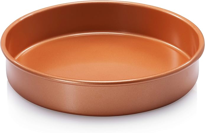 Gotham Steel Round Baking Pan Nonstick Bakeware, Round Cake Pan,  Large 9.5 x 9.5 x 2 Size, Even Heat  Non-Warp Technology, Ultra Nonstick Ceramic Coating, Dishwasher Safe, Brownish