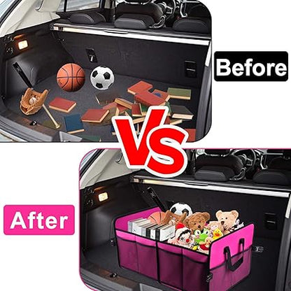 Trunk Organizer for Car, 72L Large Capacity Car Trunk Organizer, Collapsible Multiple Compartments Trunk Organizers,Suitable for A Variety of Cars, SUV, Mini-Van, Pink