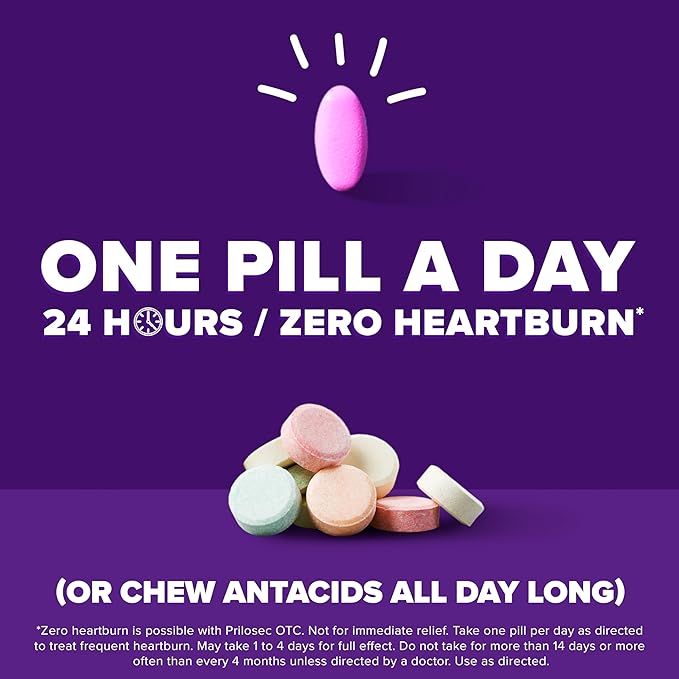 Prilosec OTC, Omeprazole Delayed Release 20mg, Acid Reducer, Treats Frequent Heartburn for 24 Hour Relief, All Day, All Night, Heartburn Medicine, 20mg, 14 Tablets