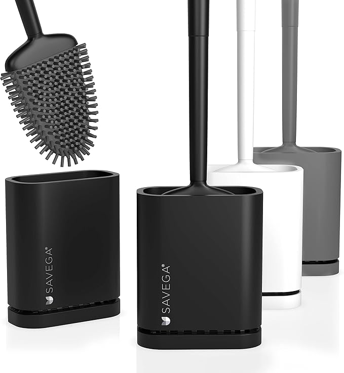 Replacement Brush Head Slim - Premium Silicone Replacement Toilet Brush Set of 2 - Without Handle and Holder (Set of 2) Black