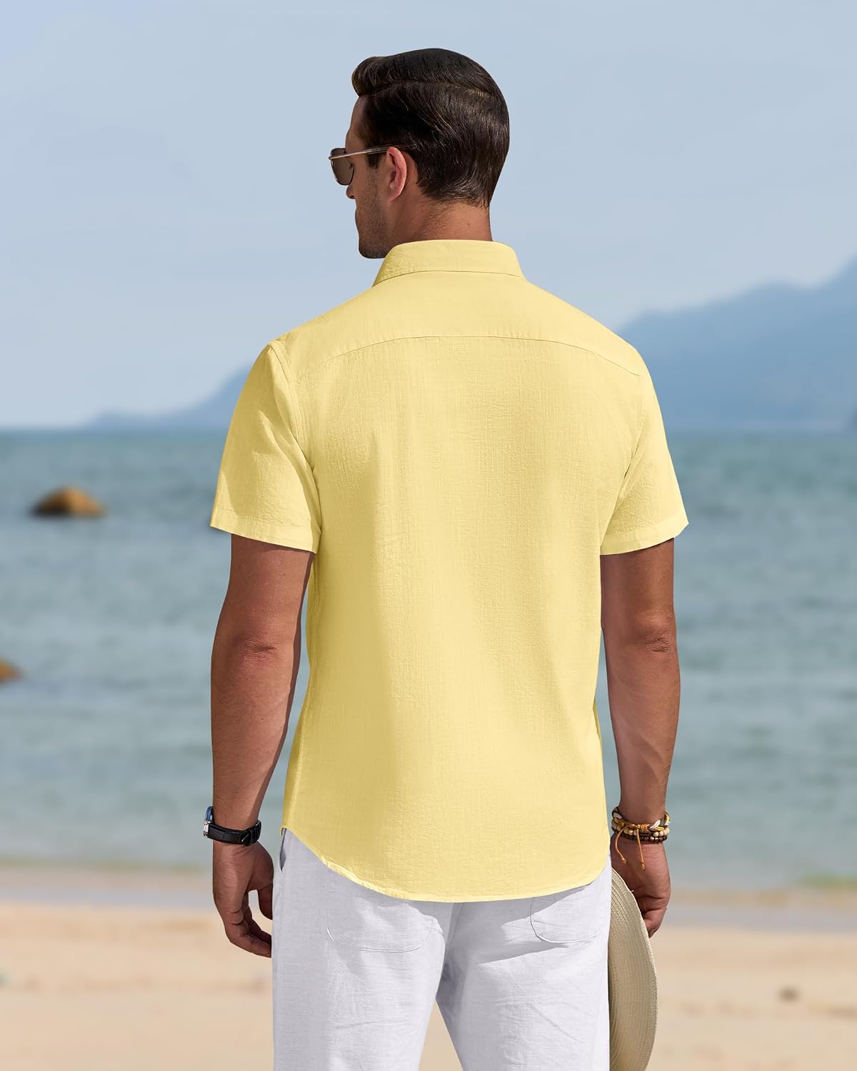 J.VER Men's Linen Short Sleeve Shirts Cotton Casual Lightweight Button Down Shirt Beach Vacation Summer Tops with Pocket