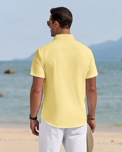 J.VER Men's Linen Short Sleeve Shirts Cotton Casual Lightweight Button Down Shirt Beach Vacation Summer Tops with Pocket