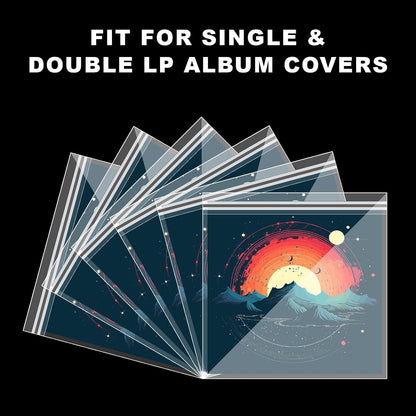100 Pack 12 inch Vinyl Record Outer Sleeves - 3 Mil Crystal Clear Polyethylene with Adhesive Flap | Archival-Safe Protection for LP Album Storage & Display, Gatefold Compatible, Acid-Free
