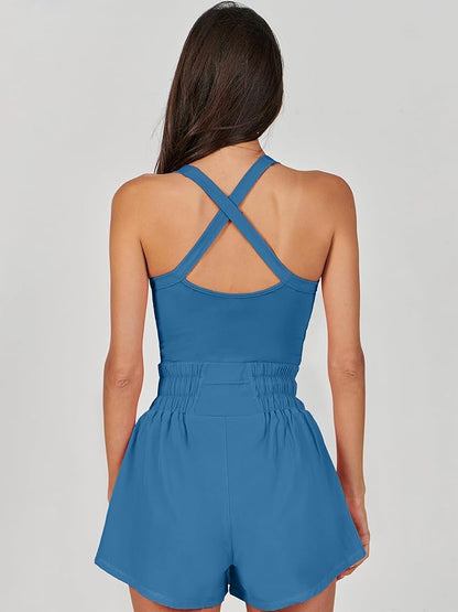 ANRABESS Womens Mini Tennis Dresses Skort Summer Sleeveless One Piece Workout Romper Dress with Shorts Athletic 2025 Outfit