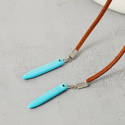Boho Feather Turquoise Leather Choker Necklace for Women Bohemian Handmade Leaf Layered Black Brown Suede Cowgirl Cowboy Necklace for Western Style Country Party Trendy Jewelry Gifts (Long brown necklace)