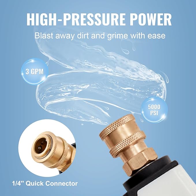 VEVOR Short Pressure Washer Gun, 5000 PSI High Power Washer Spay Gun, M22-14,15mm  38'' Inlet  14'' Outlet, Pressure Washer Handle with 5 Quick Connect Nozzles