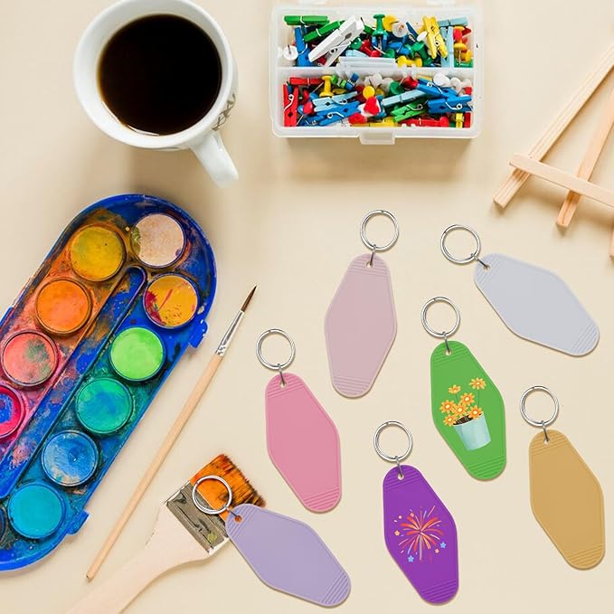 LOTMER 25 PCS Hotel Keychain Blank with Key Rings, 40 Colors Motel Keychain Sublimation Key Chains for DIY Keychains