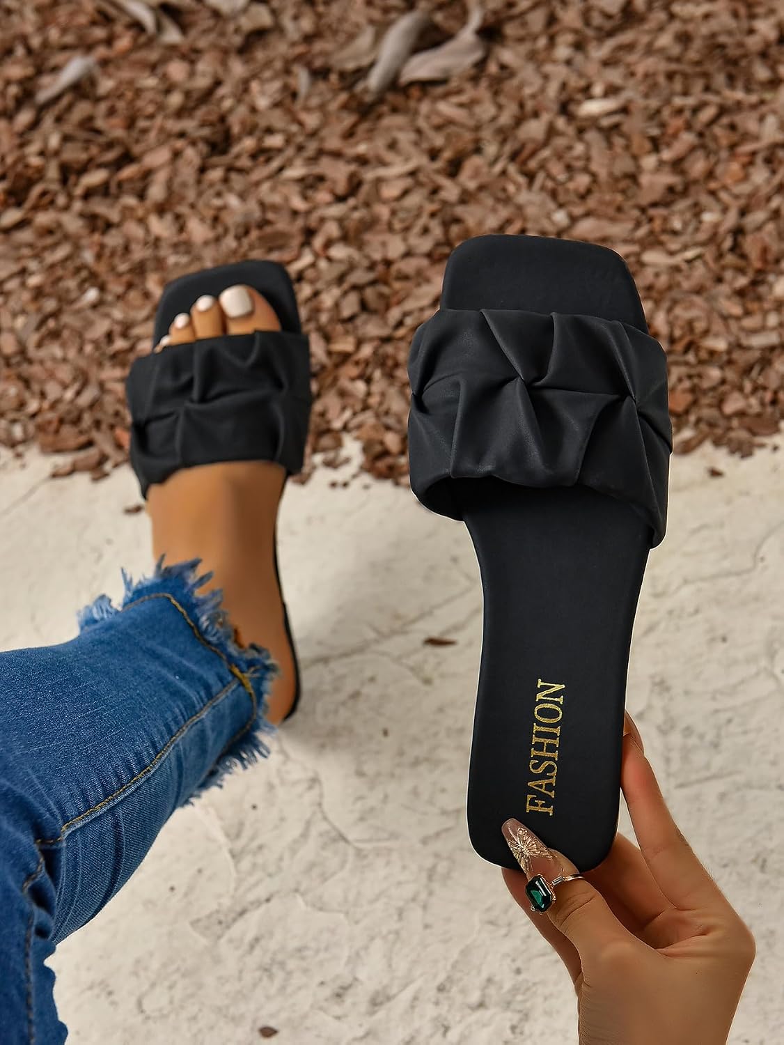 GORGLITTER Women's Summer Cute Flat Sandals Dress Slide Sandals Square Toe Wedding Shoes Vacation Trendy Sandals 2026.