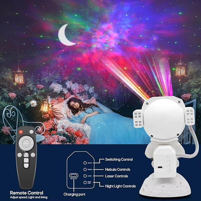 Lancoon Astronaut Star Projector Lamp with Wireless Music Galaxy Projection Light for Kids Bedroom Decor Remote Control Night Light Gift for Boy Girl Christmas Birthday
