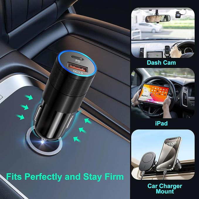 USB C Car Charger 5 Pack, 36W Dual 12V USB C & USB A Car Charger Adapter QC+PD 3.0 Fast Charging, Cigarette Lighter USB Charger, for iPhone 17 16 15 14 13 12 Pro,Samsung S26 S25 S24, Android Phone
