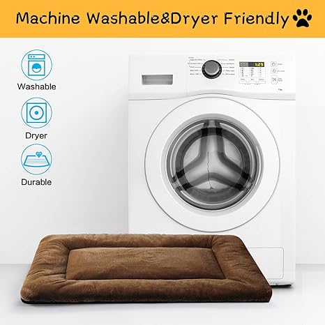 Dog Beds Crate Pad for Large Dogs Fit Metal Dog Crates,Ultra Soft Dog Crate Bed Washable  Anti-Slip Kennel Pad for Dogs Cozy Sleeping Mat,Brown 42inch