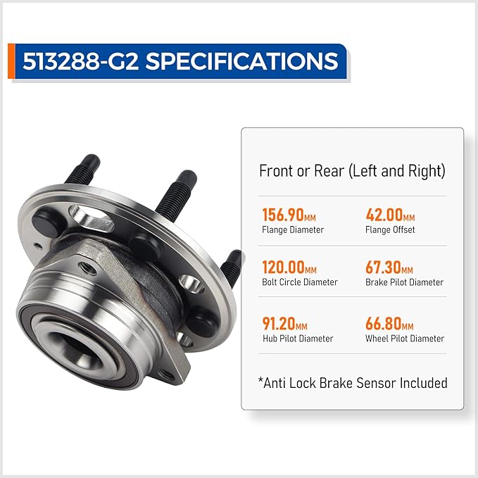 513288 Front or Rear Wheel Hub Bearing Assembly Compatible with Chevy Malibu, Chevy Impala, Chevy Equinox, GMC Terrain Buick Lacrosse, Cadillac XTS CTS, Buick Regal, 5 Lugs w/ABS