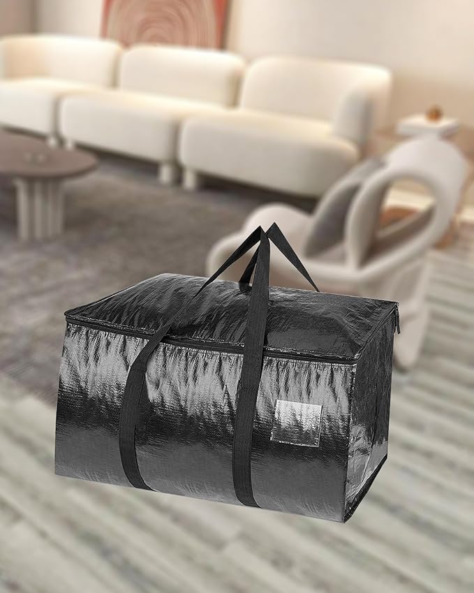 1 Pcs Extra Large Moving Bags YQBOOM Foldable Heavy Duty Storage Bag Strong Handles and Zippers Organizer Bag Storage Tote for Space Saving, House-Moving, Traveling  Black
