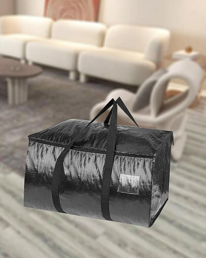 1 Pcs Extra Large Moving Bags YQBOOM Foldable Heavy Duty Storage Bag Strong Handles and Zippers Organizer Bag Storage Tote for Space Saving, House-Moving, Traveling  Black