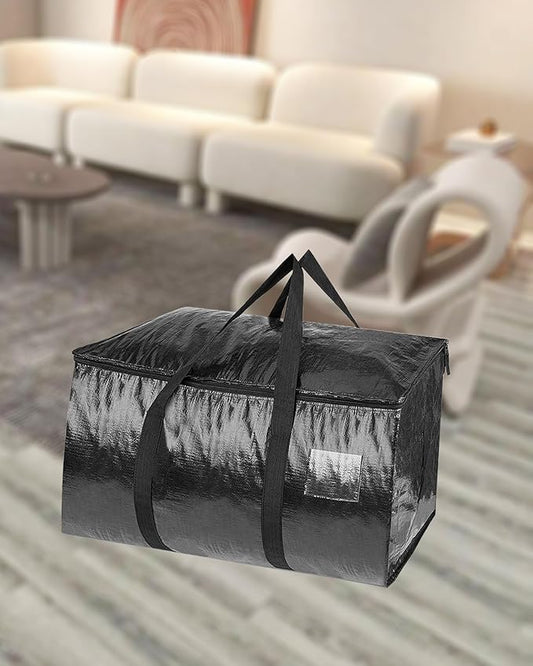 1 Pcs Extra Large Moving Bags YQBOOM Foldable Heavy Duty Storage Bag Strong Handles and Zippers Organizer Bag Storage Tote for Space Saving, House-Moving, Traveling  Black