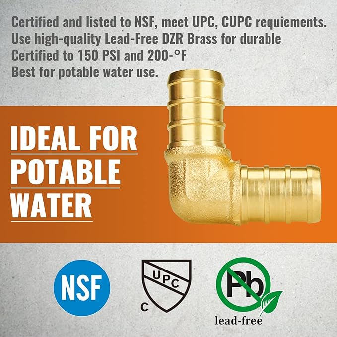 SUNGATOR 12 Inch 90 Degree Elbow PEX Fittings No Lead Brass Crimp for PEX Pipe in Plumbing Jobs (12-Pack)