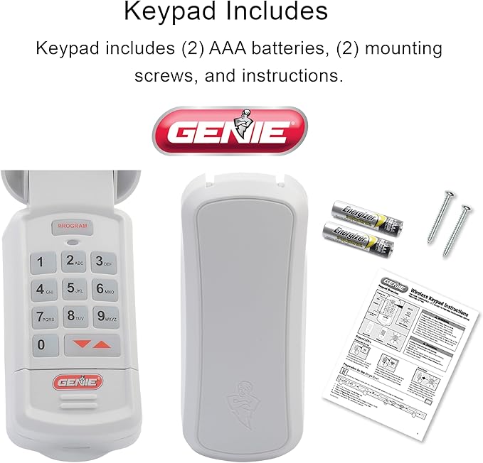 Genie Garage Door Opener Wireless Keyless Keypad - Safe  Secure Access - Compatible with All Genie Intellicode Garage Door Openers - Easy Entry into the Garage With a PIN - Model GK-R, White