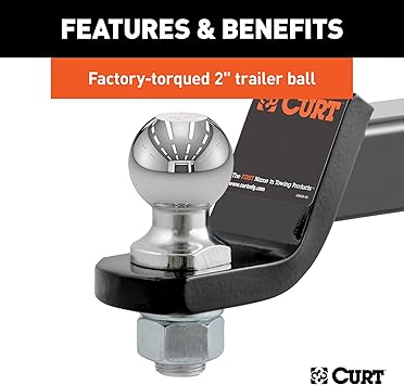 CURT 45036 Trailer Hitch Mount with 2-Inch Ball  Pin, Fits 2-in Receiver, 7,500 lbs, 2" Drop, GLOSS BLACK POWDER COAT