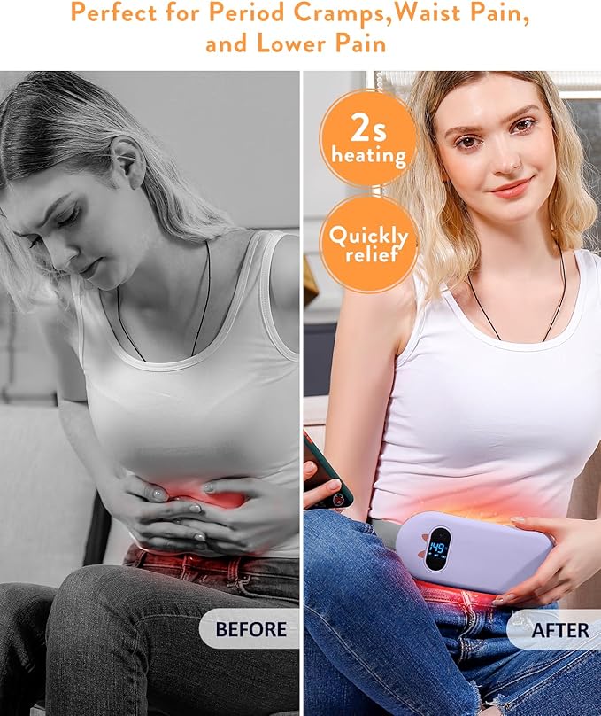 FSA HSA Eligible Heating Pad, Portable Cordless Menstrual Heating Pad with 6 Heat Levels and 6 Massage Modes, Heating Pad for Period Cramps, Back Pain 3s Fast Heating Gift for Women and Girl(Purple)