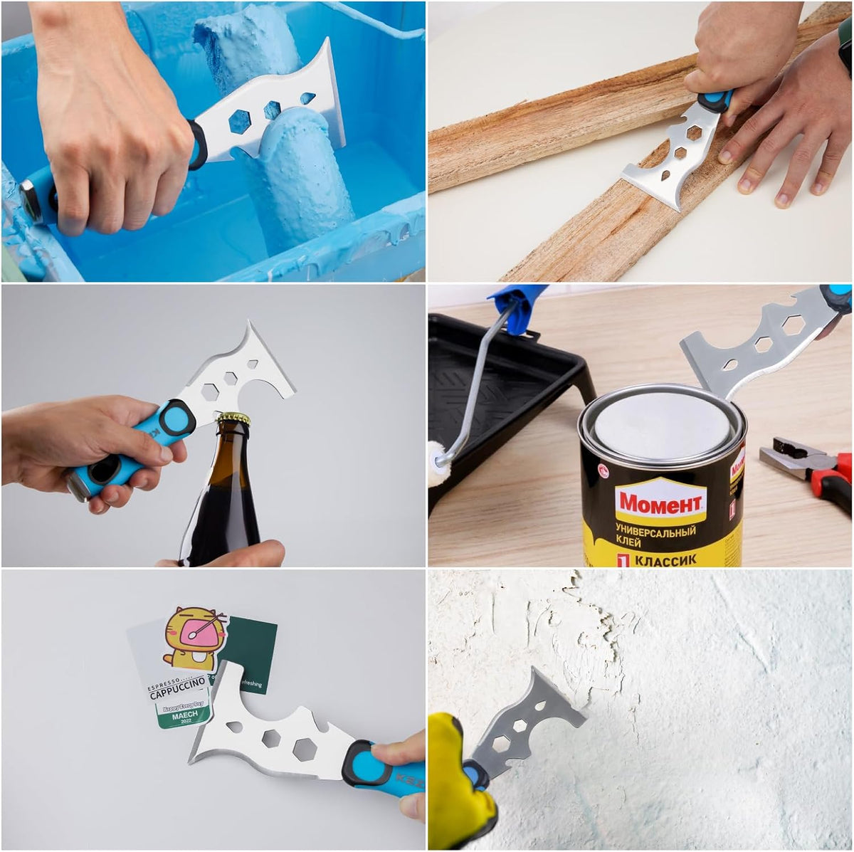 KEZERS 13-In-1 Painter’s Tool, 3" Stainless Steel Putty Knife Scraper, Paint Scraper Tool for Painting & Wood with Metal Hammer End, Multi-Use Drywall Paint Stripper Tool for Scraping Paint & Caulk