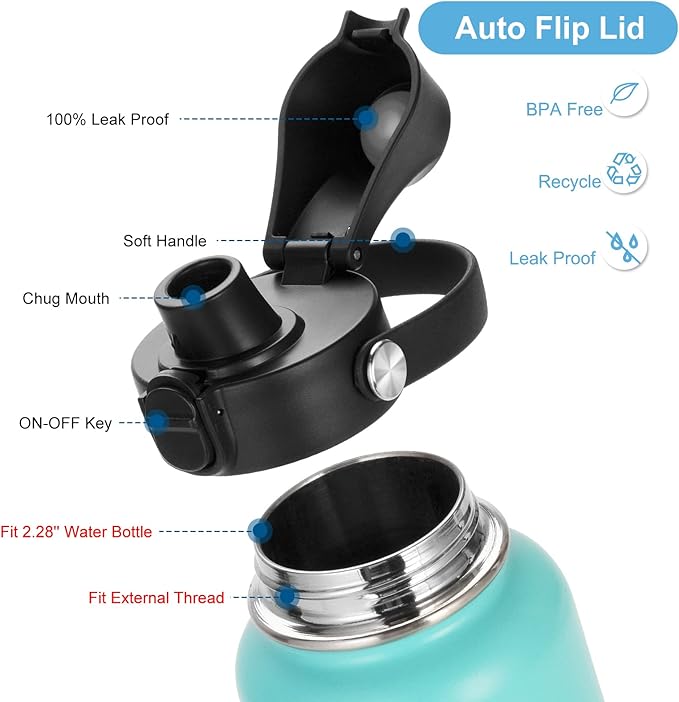 Auto Flip Lid for Hydro Flask Wide Mouth, Great Spout Lid for Simple Modern, Fits for Iron Flask and Other Brands, Replacement Lid with Button Lock