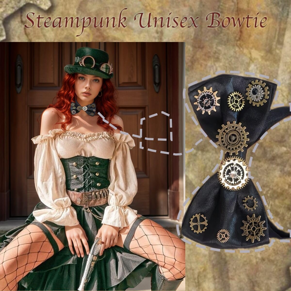 Steampunk Bowtie Gears Retro Cosplay Halloween Accessories, One Size, Black