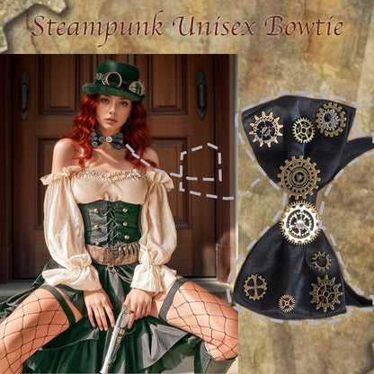 Steampunk Bowtie Gears Retro Cosplay Halloween Accessories, One Size, Black
