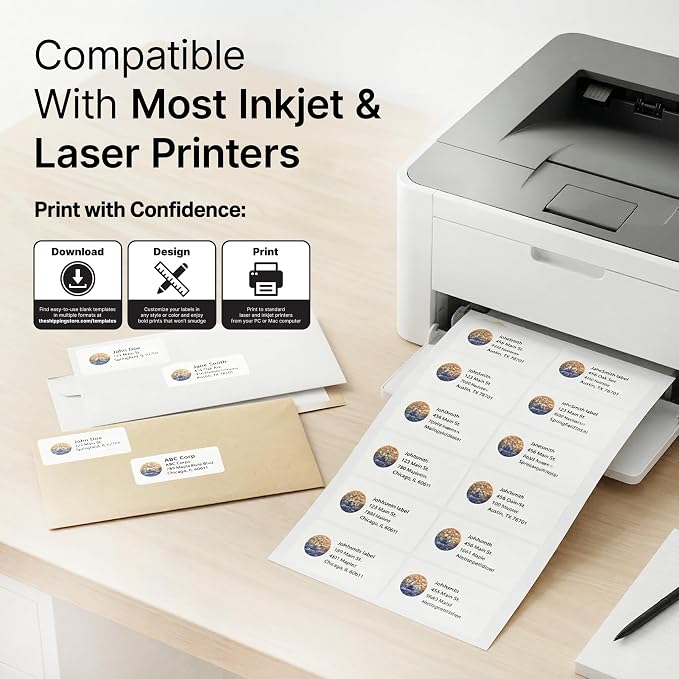 3" X 2" Matte White Printable Shipping Labels (250 Sheets, 2500 Stickers) Mailing and Address Labels, Product Packaging Stickers for Laser & Inkjet Printers - Spartan Industrial Template R011