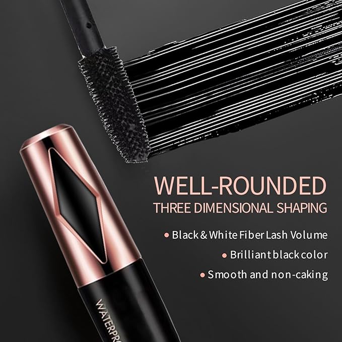Black Waterproof Mascara - European and Style Lash Makeup, No Smudge or Sweat  Curl-Enhancing and Volumizing Mascara, Long-Lasting Slimming Lash Formula for All-Day Wear