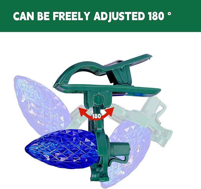 Dazzle Bright C7 C9 Christmas Lights Spring Clips, 100 Pack Universal Holiday Lights Quick Spring Clips, E12, E17 Shatterproof Weatherproof Clips for Outdoor Shingle Gutter Roof Fence