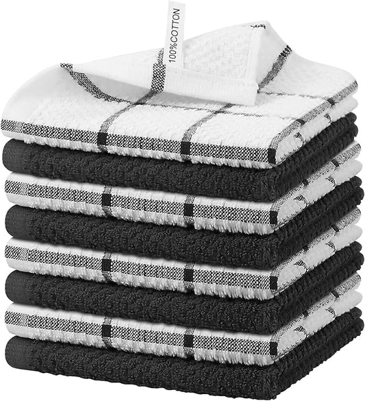 Nialnant Cotton Terry Dish Cloths,Super Soft Dish Towels for Kitchen,Absorbent Dish Rags for Cleaning,12x12 Inches,Black