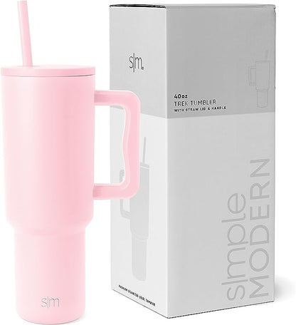Simple Modern 40 oz Trek Tumbler with Handle and Straw Lid  Cup Holder Friendly Insulated Stainless Steel Travel Mug  Blush