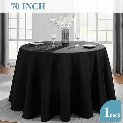 VidaFete 70inch Round Tablecloth Polyester Table Cloth,Stain Resistant and Wrinkle Polyester Dining Table Cover for Kitchen Dinning Party Wedding Rectangular Tabletop Buffet Decoration(Black)