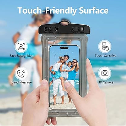 Waterproof Phone Case Small Pouch Beach Dry Bag with Cell Phone Hook Lanyard, Water Proof Phone Protector Gasbag Pouch, Underwater Snorkeling and Swimming Phone Airbag Clear Case (Black)