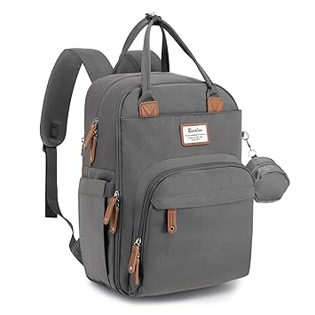 RUVALINO Diaper Bag Backpack, Multifunction Travel Pack Maternity Baby Changing Bags, Large Capacity, Waterproof, Iron Gray