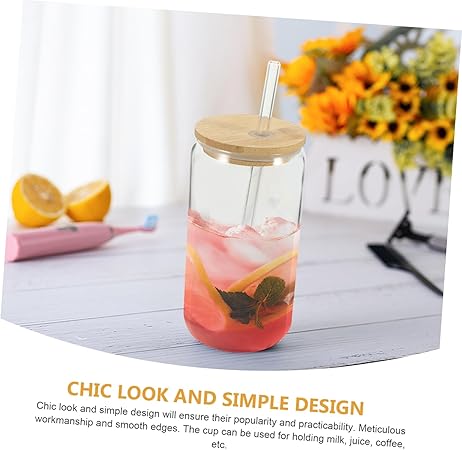 Travel with Glass Coffee Cup Iced Coffee Tumbler with Lid and Straw Bubble Tea Cups for On-the-go