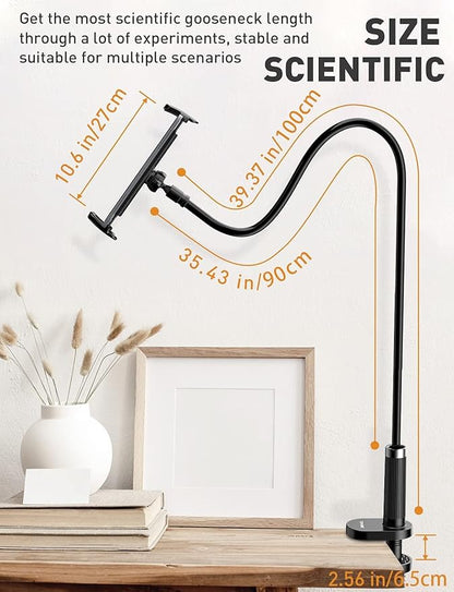 Gooseneck Tablet Holder Stand for Bed: Adjustable 39.4inch Flexible Lazy Arm Tablets Mount Compatible with iPad Pro Air Mini Galaxy Tab Kindle Fire Switch or Other 4.7-12.9" Device