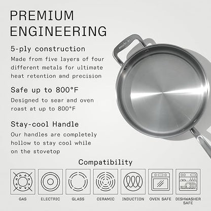 Made In Cookware - 3.5 Quart Stainless Steel Saute Pan - 5 Ply Stainless Clad - Professional Cookware - Induction Compatible - Crafted in Italy