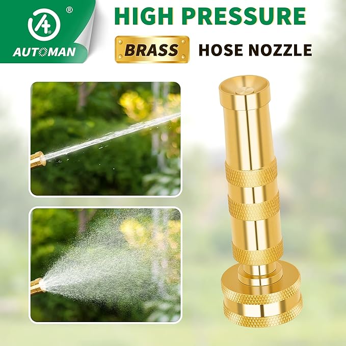AUTOMAN Brass Hose Nozzle  High Pressure Jet Nozzles 3 Pack, Heavy Duty Sprayer for Garden Hoses, Adjustable Spray Gun,Solid Twist Water Hose Nozzle for Patio, Lawn, Car Wash, Extra 10 Rubber Washers