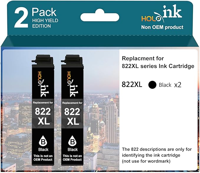 822xl Black Remanufactured Ink Cartridges Combo Pack Replacement for Epson 822 XL Use with Workforce Pro WF-3820 WF-3823 WF-4820 WF-4830 WF-4833 WF-4834 (2 Black)