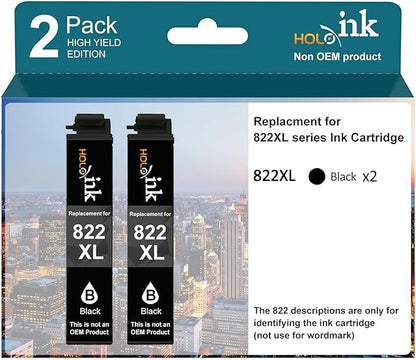 822xl Black Remanufactured Ink Cartridges Combo Pack Replacement for Epson 822 XL Use with Workforce Pro WF-3820 WF-3823 WF-4820 WF-4830 WF-4833 WF-4834 (2 Black)