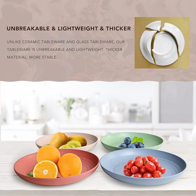 greenandlife Lightweight Wheat Straw Plates - 4Pack Unbreakable Dishes and Plate Set, Dishwasher Microwave Safe Plates, Non-toxin, BPA Free and Healthy for Kids  Adults (7.87'')