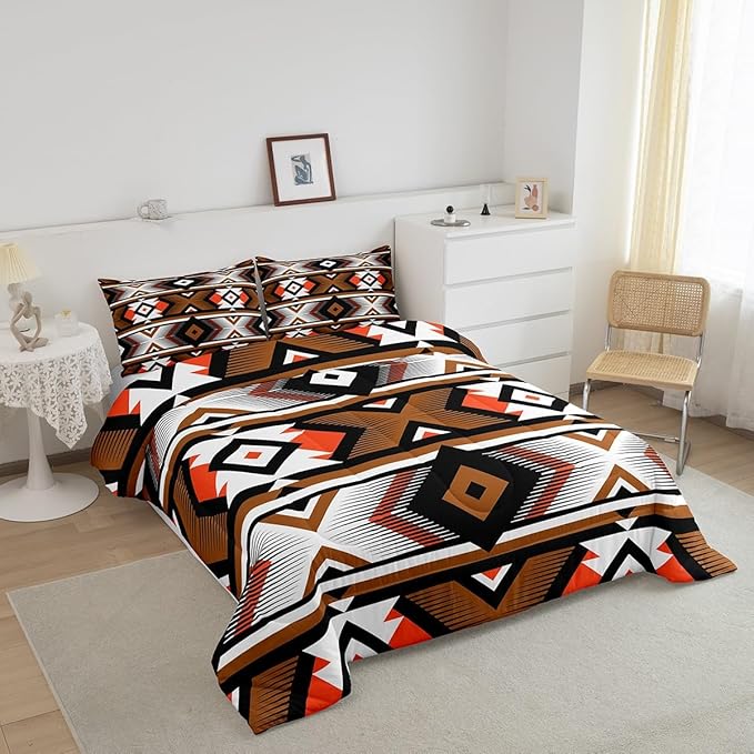 Erosebridal Southwestern - Queen size duvet set, retro style, ethnic, geometric, bohemian, Aztec, for children, teenagers and adults, western tribal duvet set, decoration of