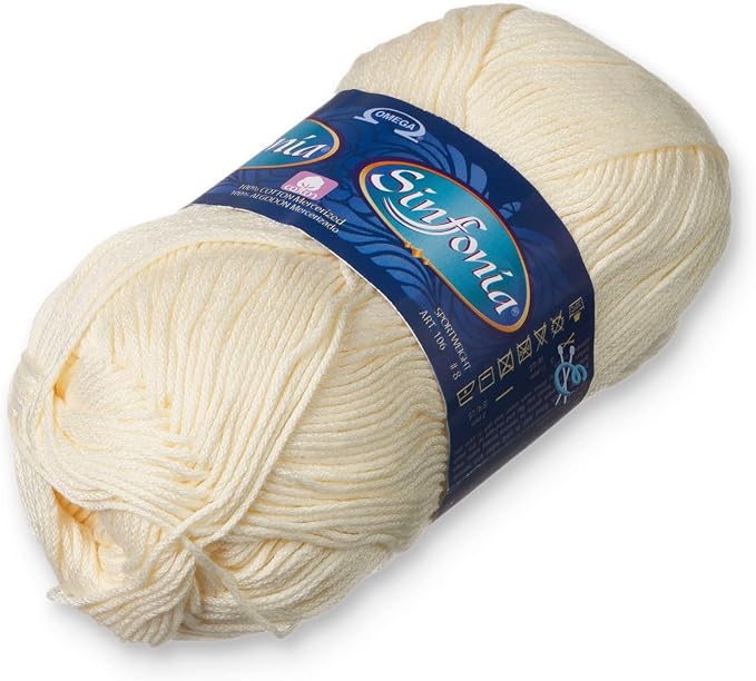 Omega Yarn, Bone Color, 101g/218y, 100% Mercerized Cotton, Fine (Sportweight), Made in Mexico