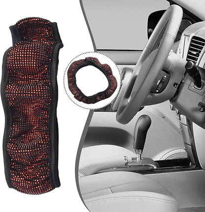 Steering Wheel Cover Women 15 inches Red Diamond Car Steering Wheel Cover Sparkling Anti-Slip Design with Comfortable Flannel Material