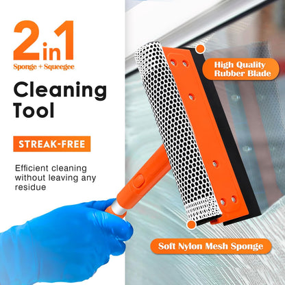 Squeegee for Window | 2-in-1 Window Cleaner Sponge and Soft Rubber Strip with Telescopic Extension Pole 20Ф-30Ф | Window Washer for Shower, Car Windshield, Mirror, Glass Cleaning