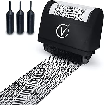 Identity Theft Protection Roller Stamps Wide Kit - Confidential Roller Stamp, Anti Theft, Privacy  Security Stamp, Designed for ID Blackout Security - Classy Black with 3 Refills