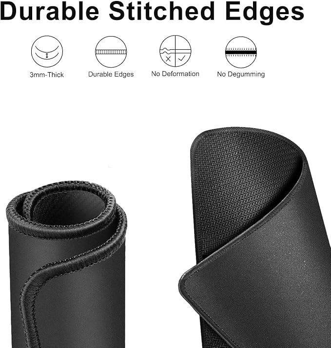Mouse Pad with Anti-fray Stitching, Premium-Textured  Anti-Slip Rubber Base Mousepad, Gaming Mouse Mat for Laptop, Office  Home, Black