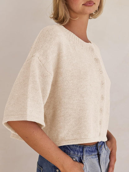 Womens 3/4 Sleeve Cardigan Sweater Button Down Cropped Crewneck Cardigan 2025 Fall Casual Knit Tops